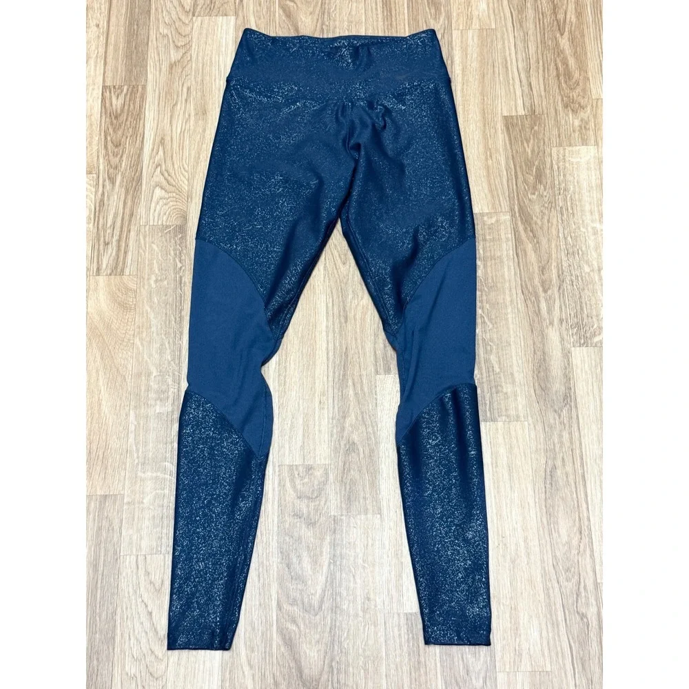 Nike Dri-FIT Navy Blue Metallic Silver Foil Speckle Mesh Panel Leggings XS